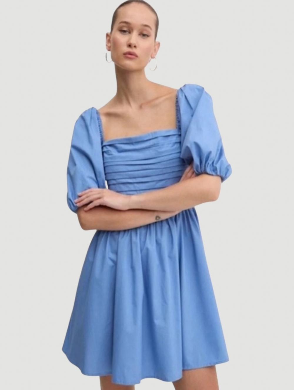 Abercrombie & Fitch Emerson Poplin Puff Sleeve Mini Dress Blue Small Tall